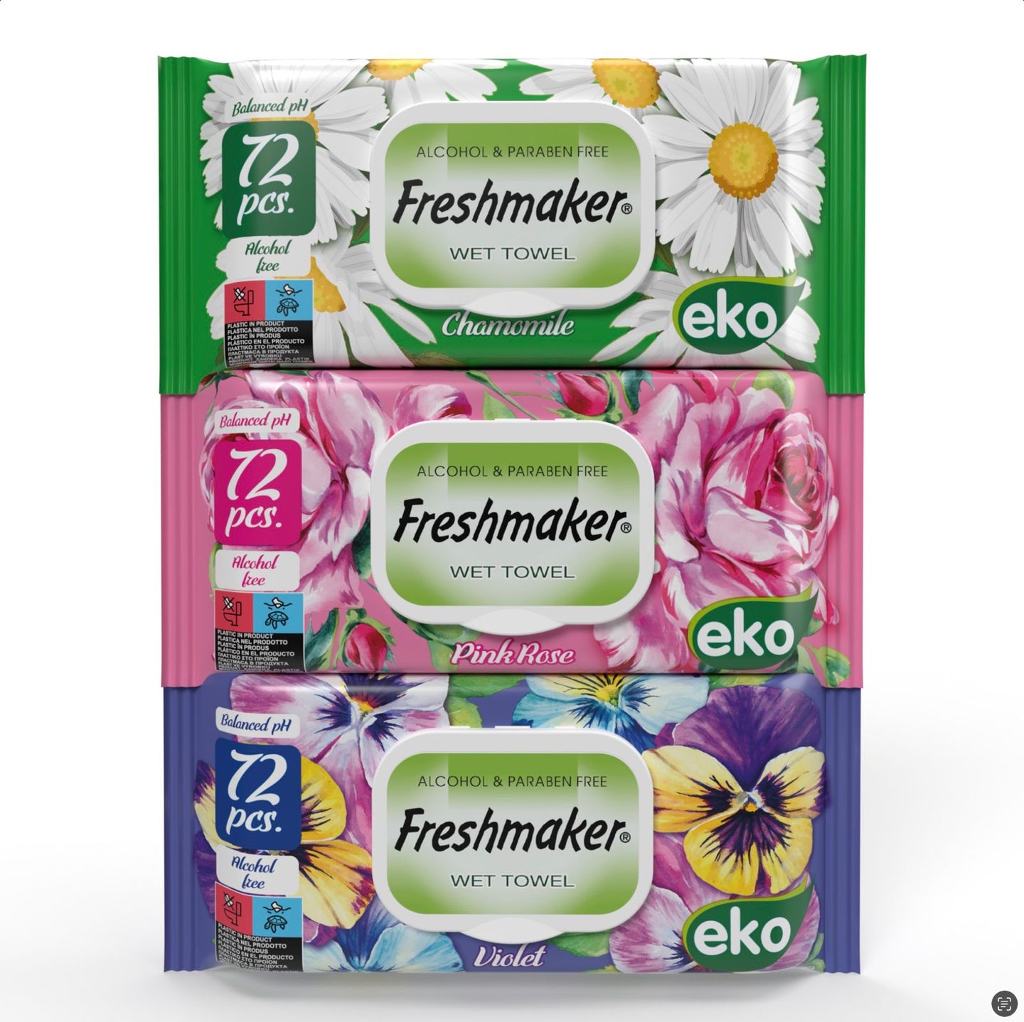 Freshmaker Chusteczki Nawilżane Oczyszczające – 72 szt., Zapach Różany