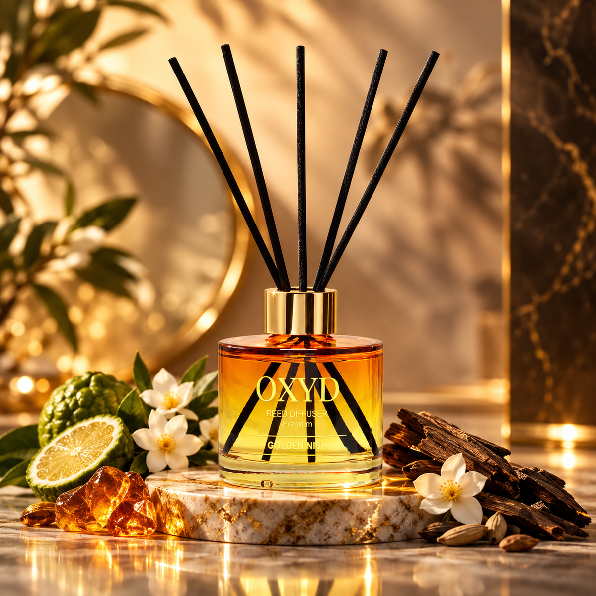 Dyfuzor zapachowy z patyczkami - Golden Nish - 120 ml - Zapach domowy