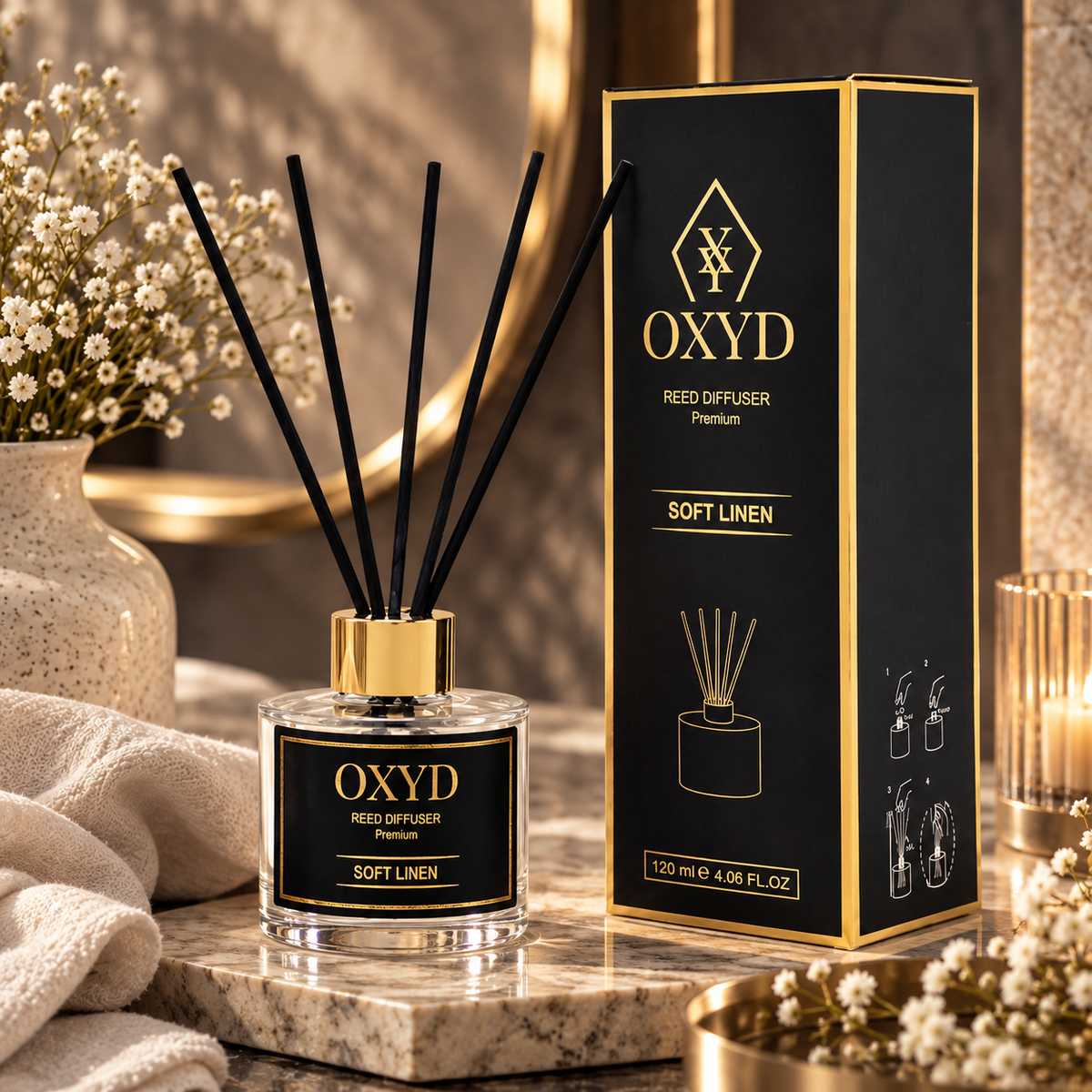OXYD SOFT LINEN 120ml Dyfuzor zapachowy, patyczkowy do 45 dni odświeżacz